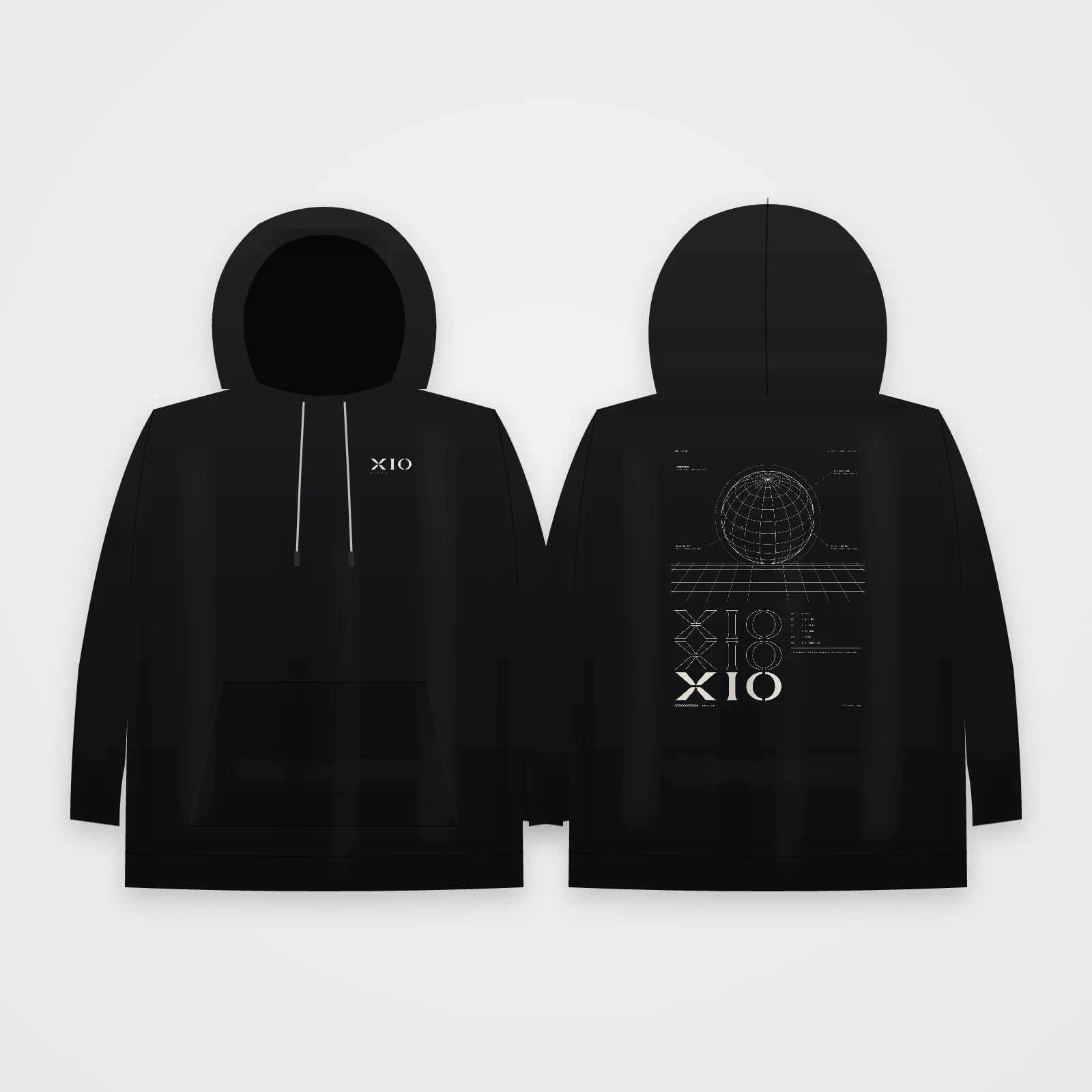 Cavity hoodie, front and back