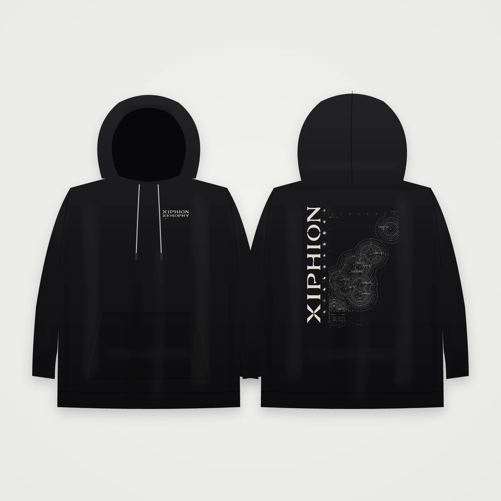 Survey hoodie, front and back